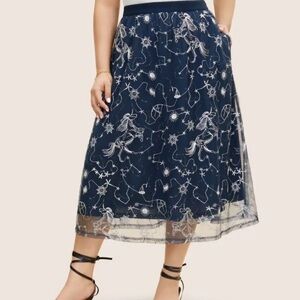 Midnight Blue Celestial Mesh Tool Midi Skirt Plus Size